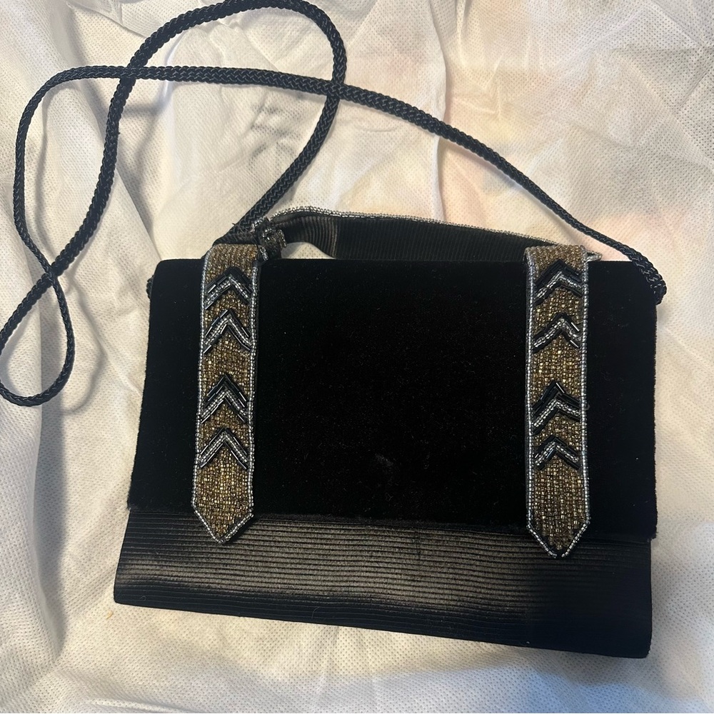 Black and gold velvet evening bag